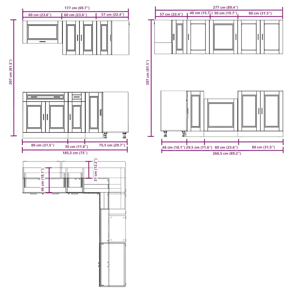 Set Mobili da Cucina 11 pz Porto Neri Legno Multistrato 3314932