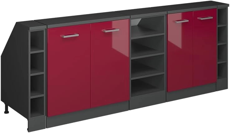Set di mobili sottotetto Rion, Rosso lucido, 210 cm Set di 5 carcasse armadio profondità 60 cm, adatto per il salvaspazio sotto tetti spioventi