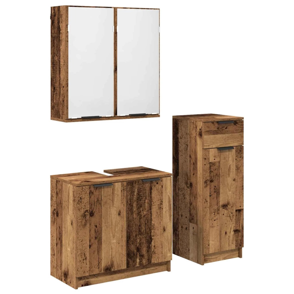 Set di mobili per il bagno con cassetto 3 pcs Legno vecchio