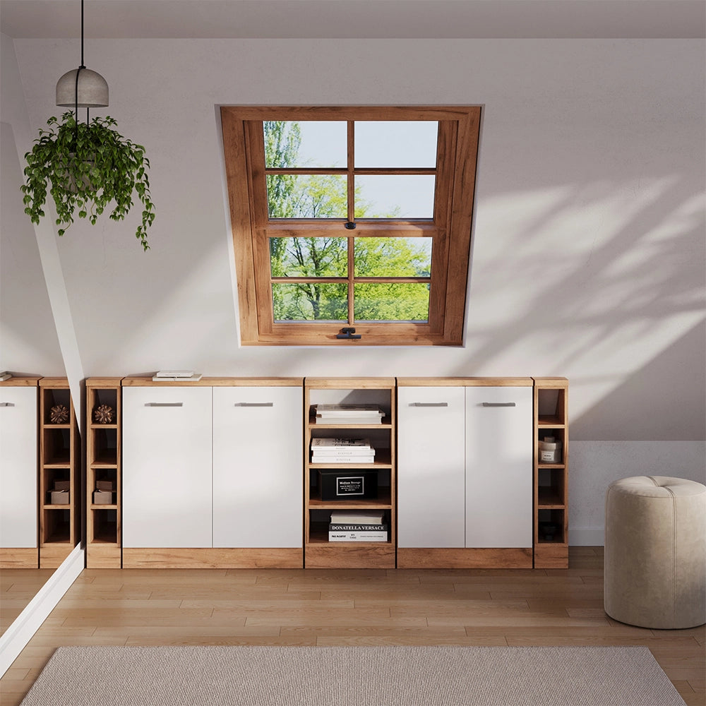 Set di mobili sottotetto Rion Bianco lucido/Rovere dorato Set di 5 Vicco