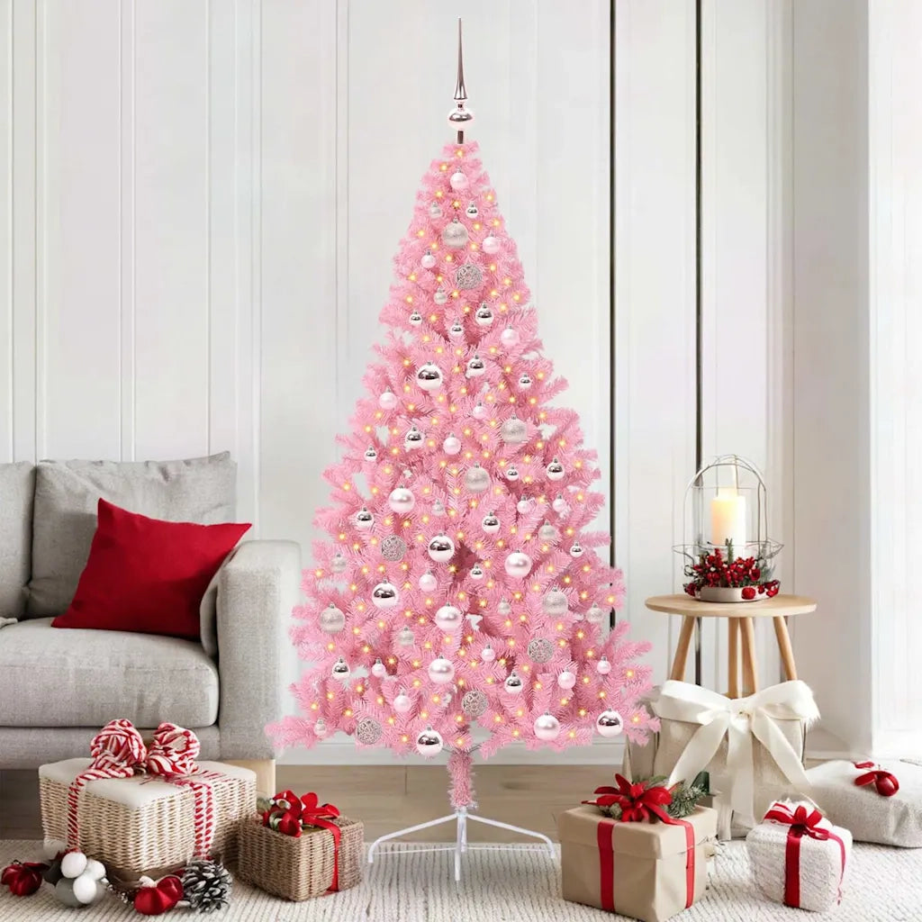 Albero di Natale artificiale con luci integrate Rosa 180 cm PVC