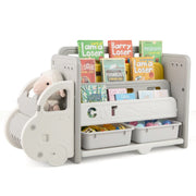 Libreria contenitore per bambini 108 x 35 x 63,5 cm design ergonomico a forma di auto atmosfera giocosa beige e grigio 20_0013346