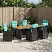 Set da pranzo per esterni 7 pz Nero e Turchese polyrattan 3422376