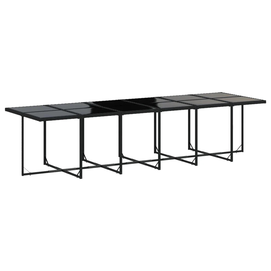 Set da Pranzo da Giardino 13pz con Cuscini Nero in Polyrattan