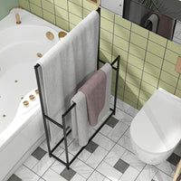 Portasciugamani da Terra a 2 Bracci Autoportante 66x20x110 cm in Metallo Nero