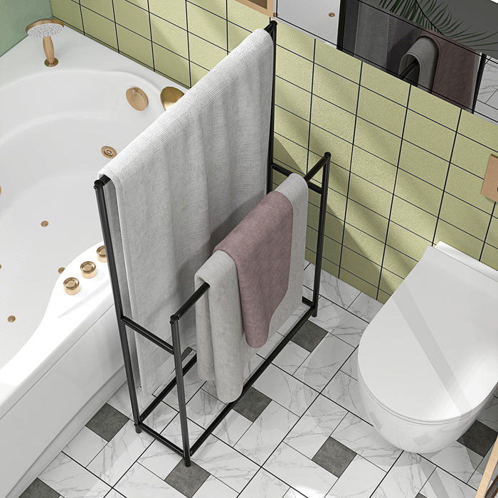 Portasciugamani da Terra a 2 Bracci Autoportante 66x20x110 cm in Metallo Nero