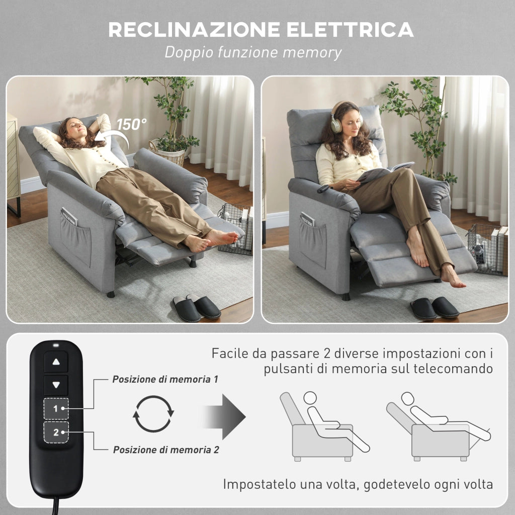 Poltrona Reclinabile Massaggiante con Poggiapiedi e Riscaldamento ¨C Zephmum ¨C Tessuto Velluto Grigio