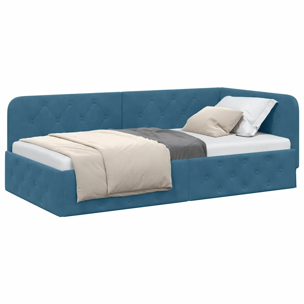 Cornice del letto ad angolo Blu 90 x 190 cm Velluto