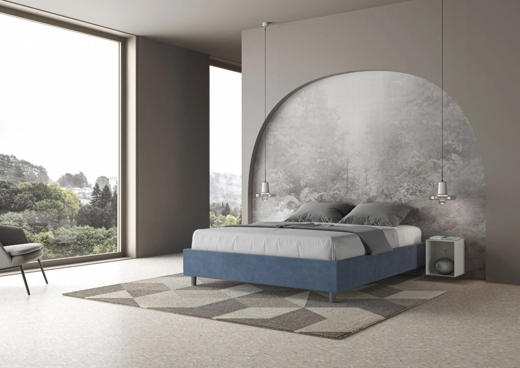 Letto matrimoniale francese con rete imbottito 140x210 microfibra grigio Azelia
