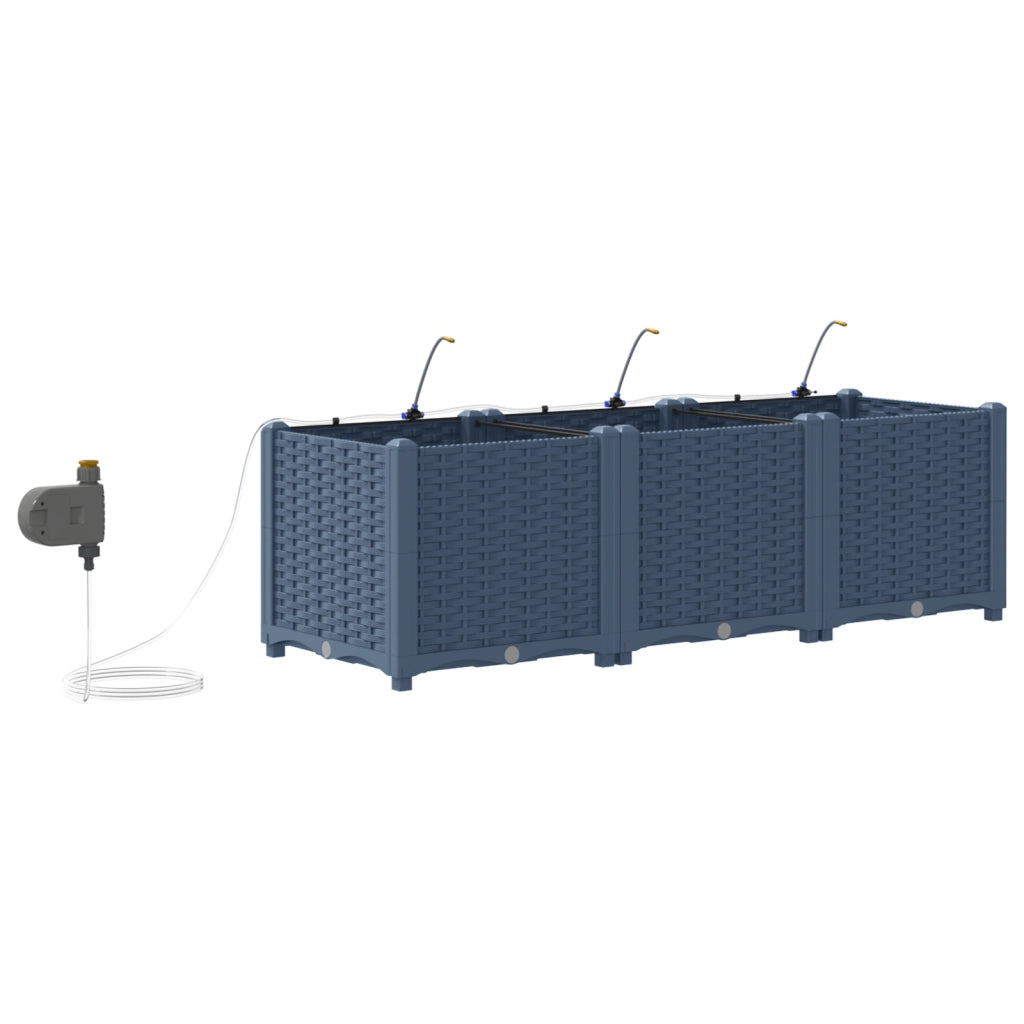 Fioriere da Giardino con Sistema di Irrigazione 3 pcs Grigio