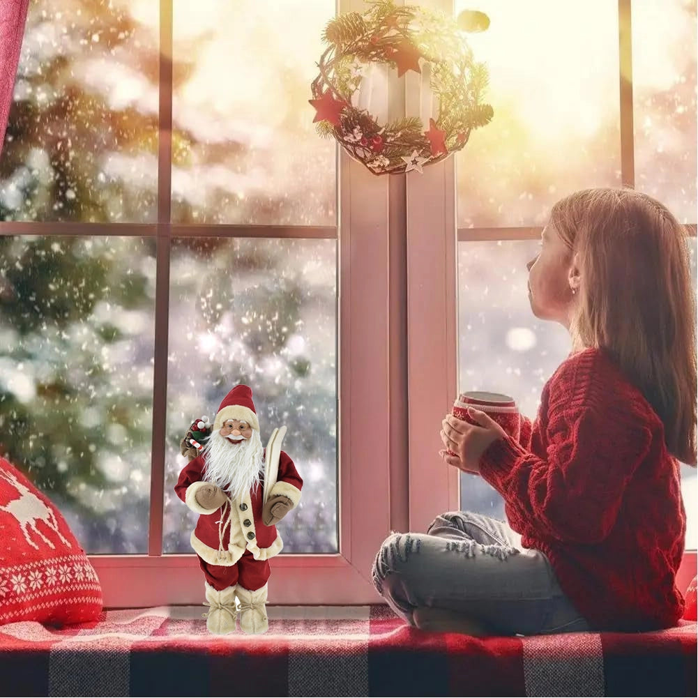 Statuina Babbo Natale Rosso  Statuetta 40cm Vestiti in Tessuto Addobbo Natalizio