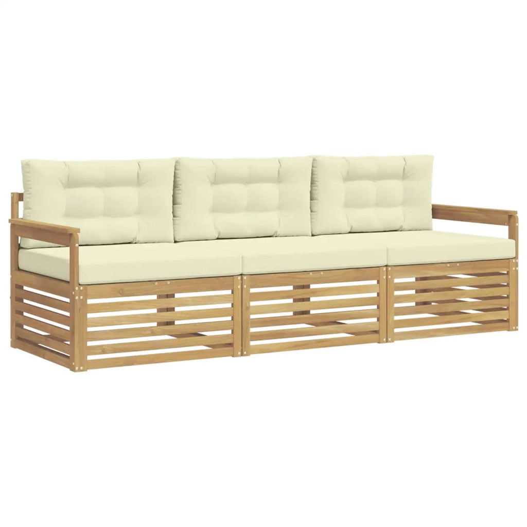 Set di divani da esterno 3 pcs Bianco e Crema Poliestere