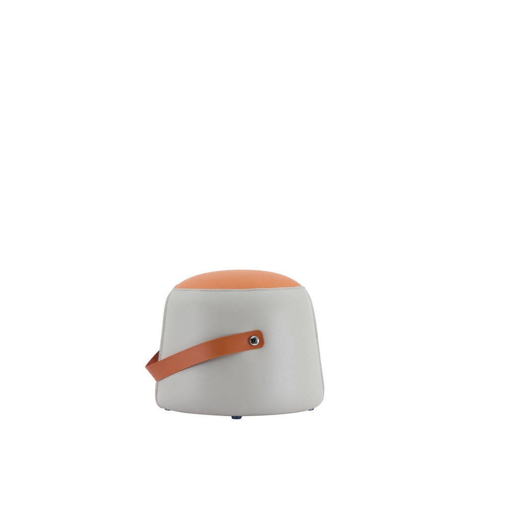 Pouf imbottito con maniglia in pelle PU grigio