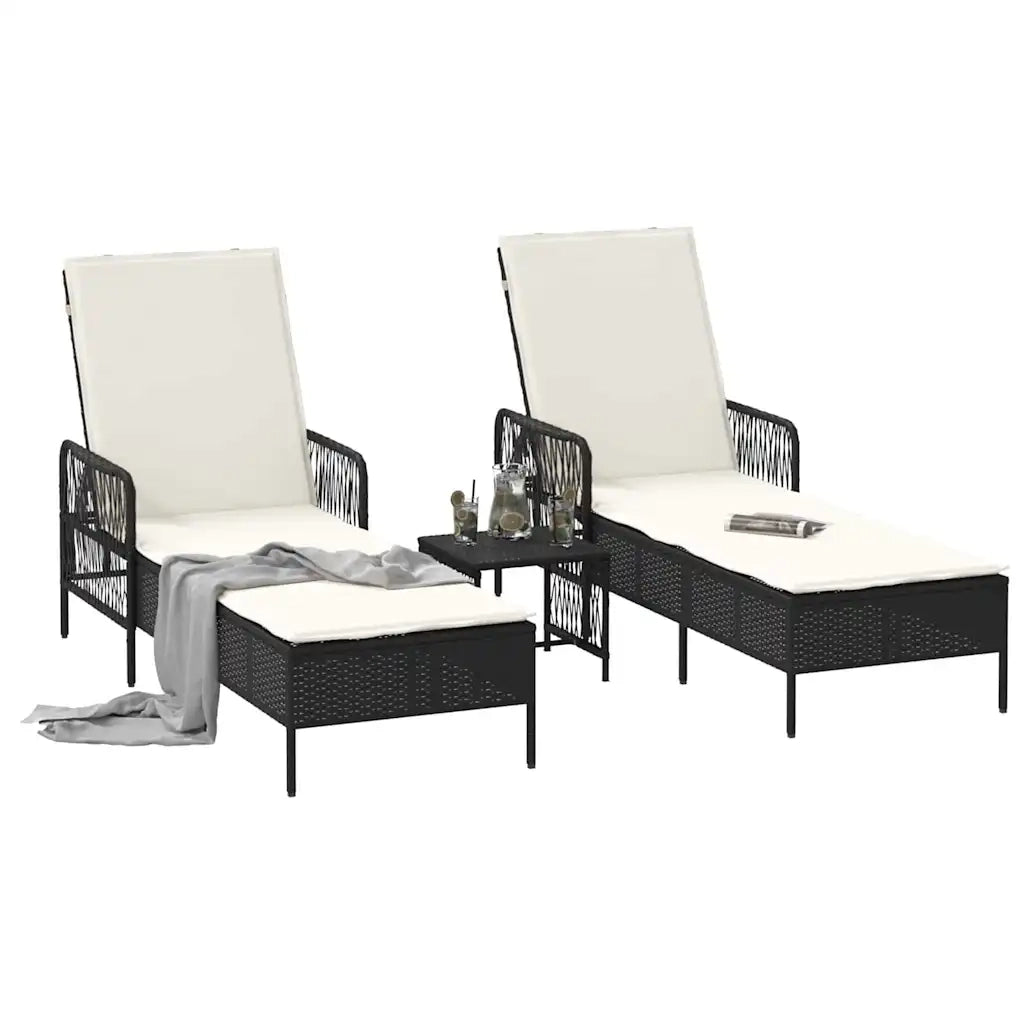 Lettino da sole 3 pcs Nero e Bianco Crema 55 x 200 x 92 cm 365432