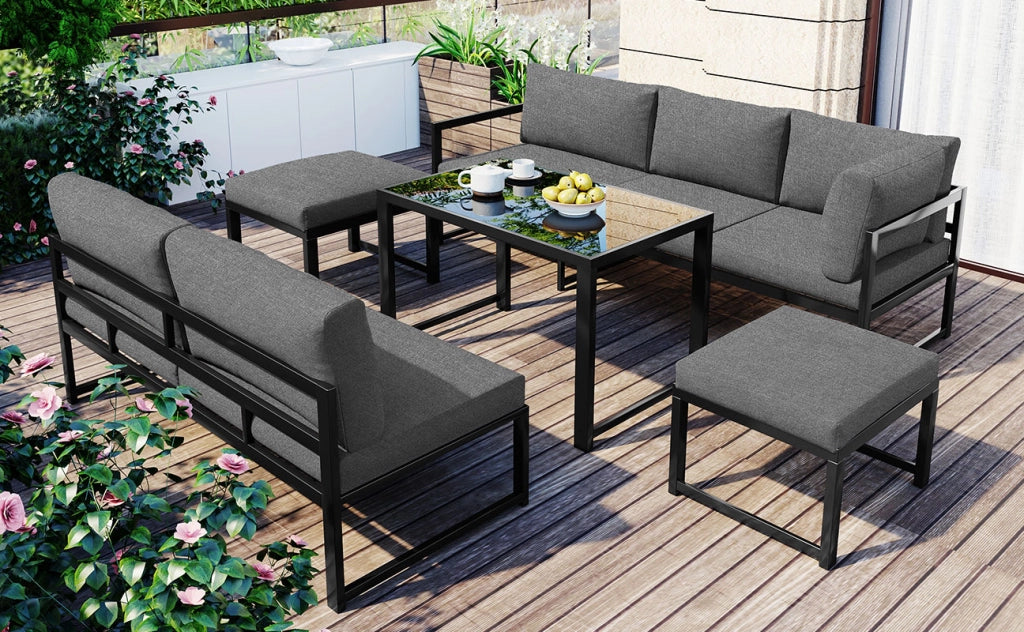 Set sedie sdraio giardino: alluminio; reclinabile; schienale 4 posizioni; cuscini inclusi; grigio