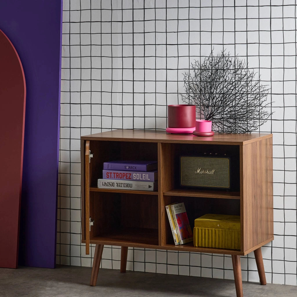 Credenza effetto noce 1 anta, 2 ripiani, 80cm, noce