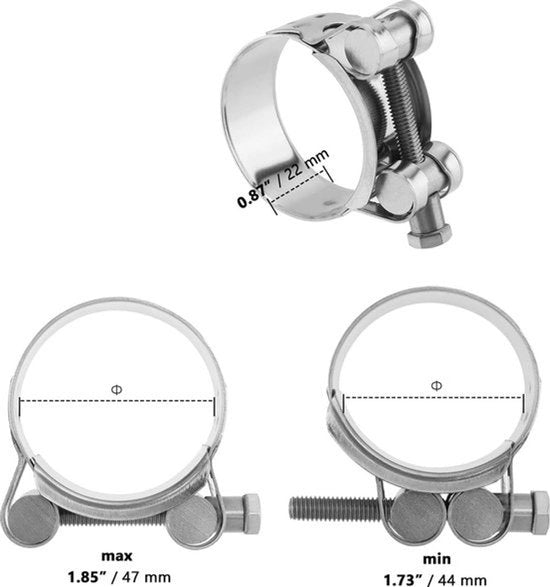 Serraggio a vite in acciaio inossidabile 44-47mm - morsetto di uscita per tubo - morsetto per tubo di scarico turbo - tubo di scarico sottile - morsetti di uscita - 6 pezzi