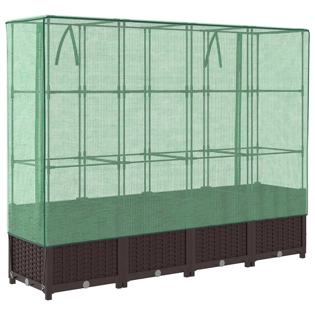 Fioriere | Cassetta per fiori | Letto Rialzato con Copertura Serra Effetto Rattan 160x40x138 cm