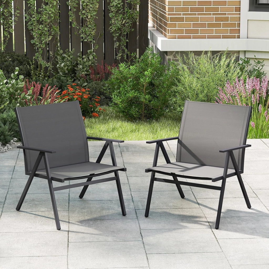 Set di 2 sedie da giardino, da balcone, con schienale traspirante e telaio in metallo, fino a 160 kg, per veranda, balcone