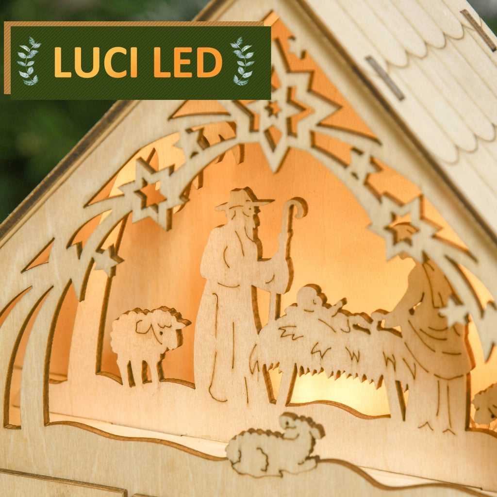 Calendario dell'Avvento  26,6x6x30 cm 24 Cassetti e Presepe Intagliato in Legno