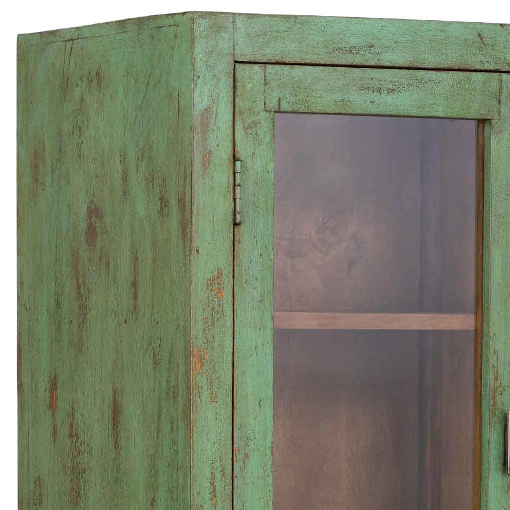 Vetrina in legno verde fatta a mano 85x40x180h cm