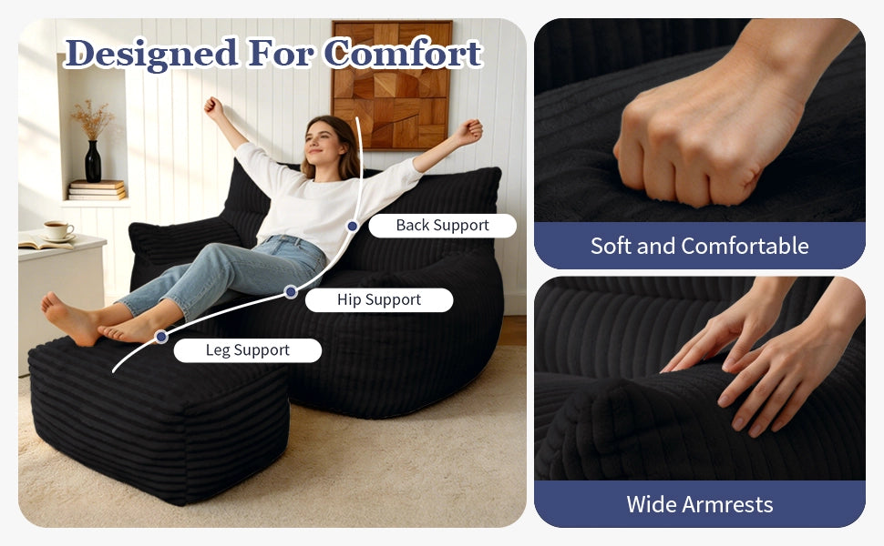 Poltrona Pouf Sacco con Poggiapiedi ¨C MINIMAL ¨C Tessuto, Soggiorno e Camera