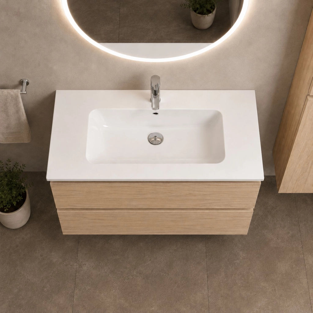 Lavabo da incasso in mineral marmo bianco 81x46 cm elegante e funzionale per mobile bagno *** confezione 1