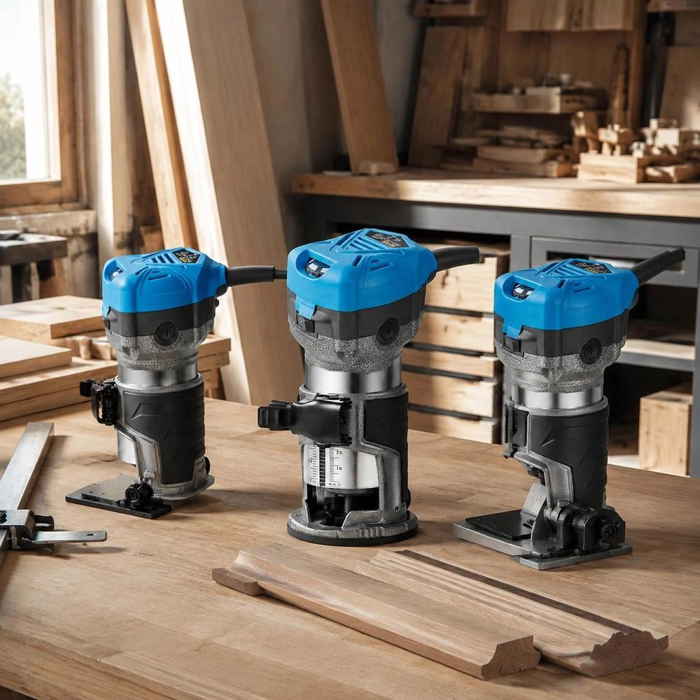 Wood Router, 710 W, Compact Wood Router With 3 Bases, 10.000-30.000 Rpm Edge Router, 1/4" & 3/8" Multi-function Router With Tilt Base, Plunge Base, Laminator For Woodworking