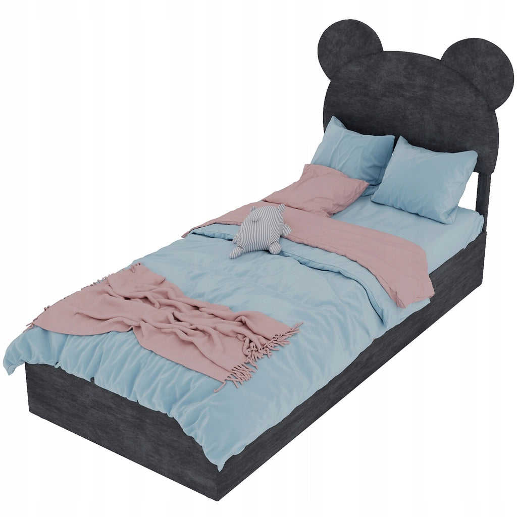 Letto imbottito 90x200 - Xylo - Grigio con funzione di sollevamento