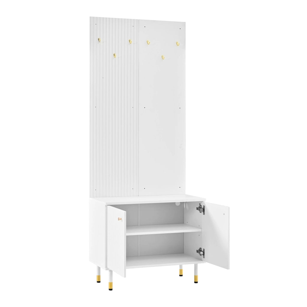 Mobile ingresso con scarpiera e 6 ganci; 2 ante; ripiano regolabile; per ingresso; bianco; 70 × 35 × 180 cm