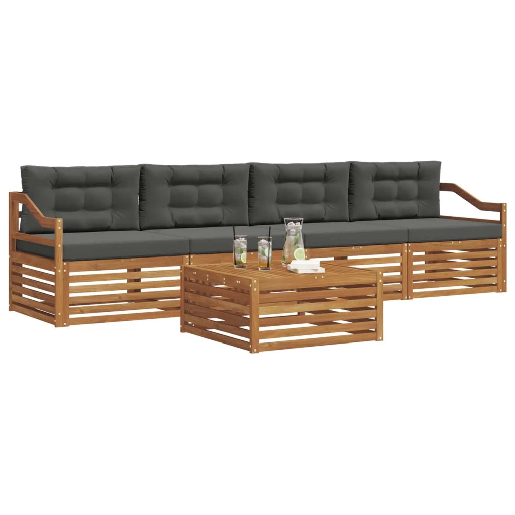 Set di divani da esterno con cuscino 5 pcs Naturale e Antracite 3372997