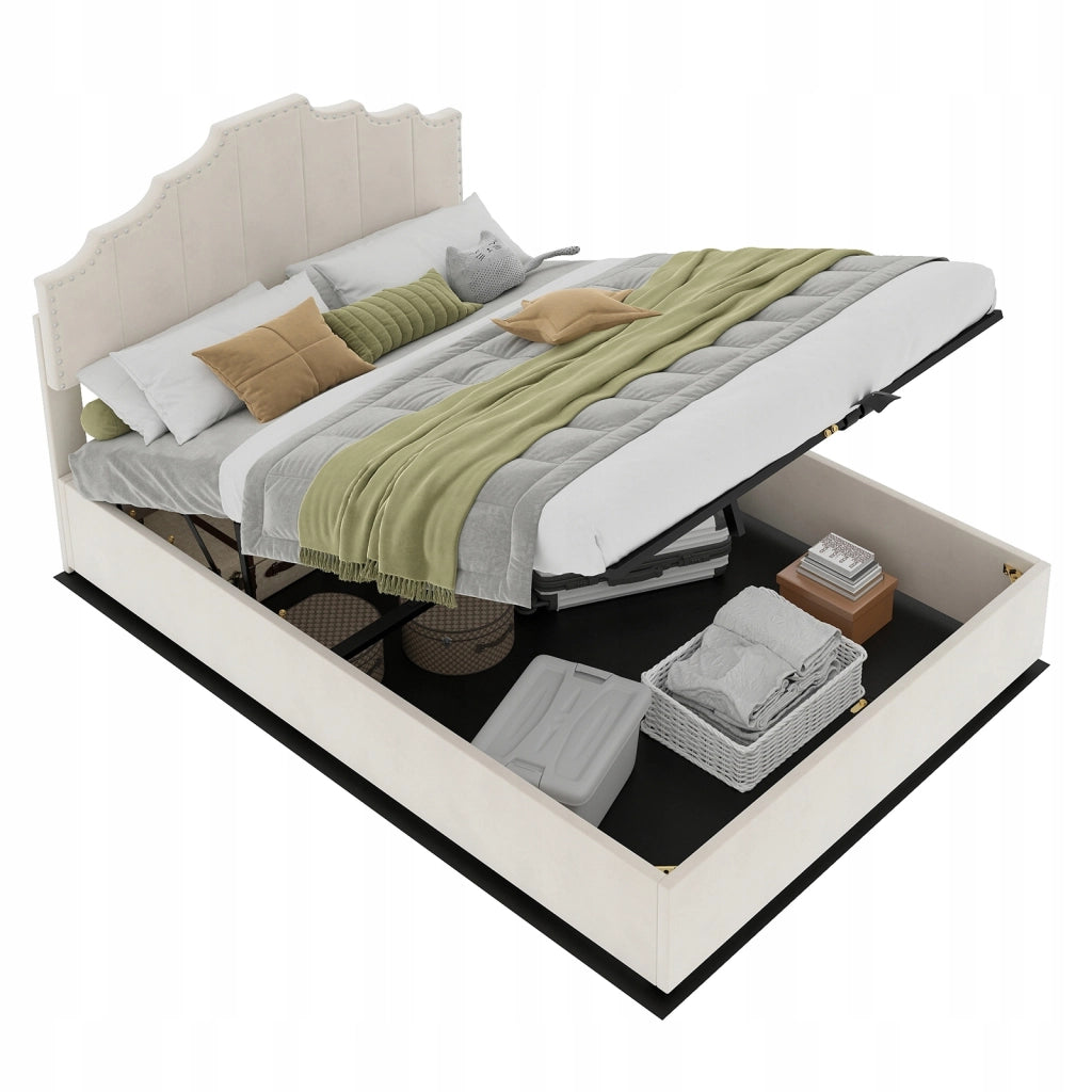 Letto imbottito 140x200 beige - Xylo - Con struttura sollevabile