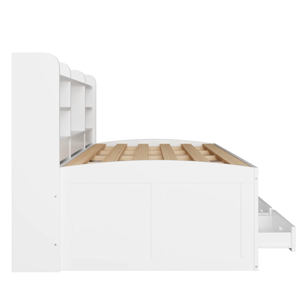 DESMIU Letto divano 90 × 200 cm 1 posto con LED, 3 cassetti, USB e Type-C, senza materasso, bianco