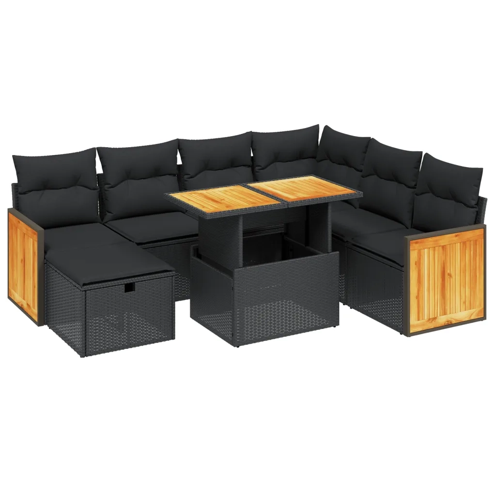 Set Divani da Giardino con Cuscini 8 pz Nero in Polyrattan 3276261