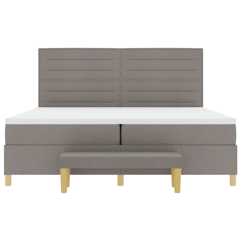 Letto Box Spring con Materasso e Panchina Tortora 200x200 cm Tessuto