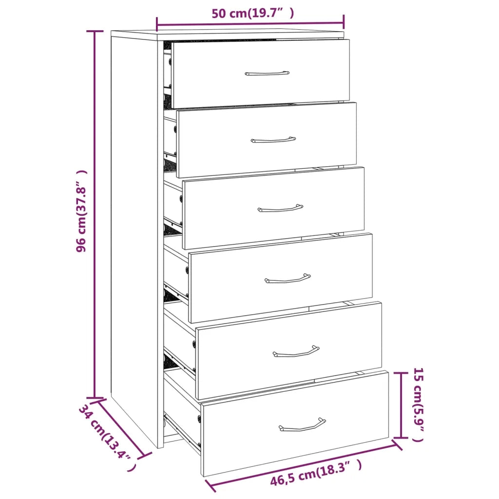 Credenza 6 Cassetti Rovere Fumo 50x34x96cm in Legno Multistrato 815363