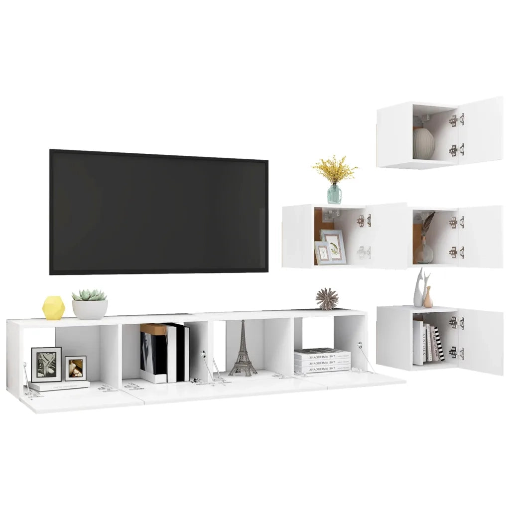 Set Mobili Porta TV 6 pz-Set di 6 Credenza per TV Bianco in Legno Multistrato 602307
