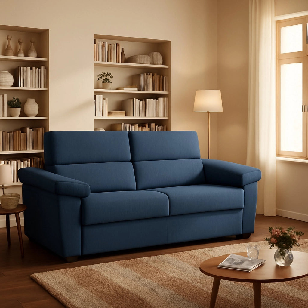 Seui, Divano Letto 2 Posti Sfoderabile Made in Italy, 185x95 cm blu