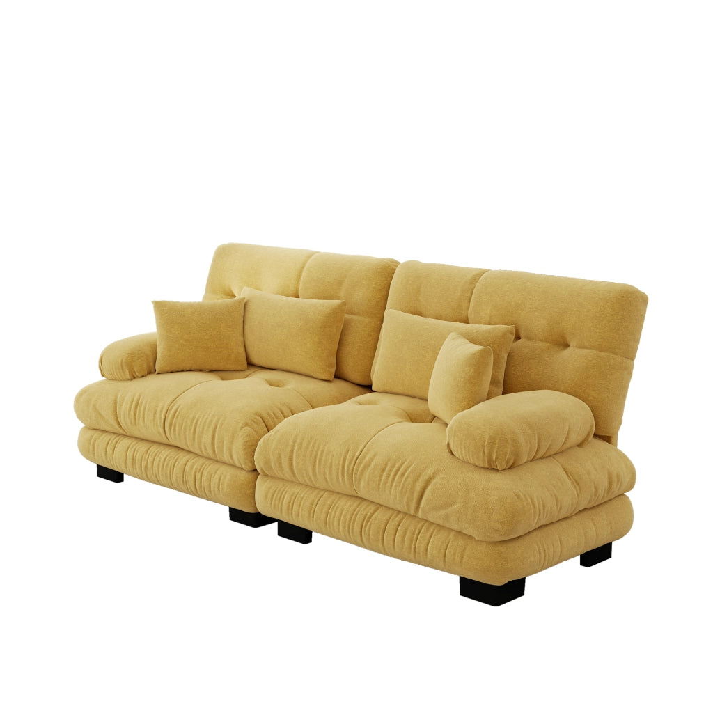 Divano Angolare Chenille ¨C MINIMAL ¨C Giallo, Cuscini, Legno Massello
