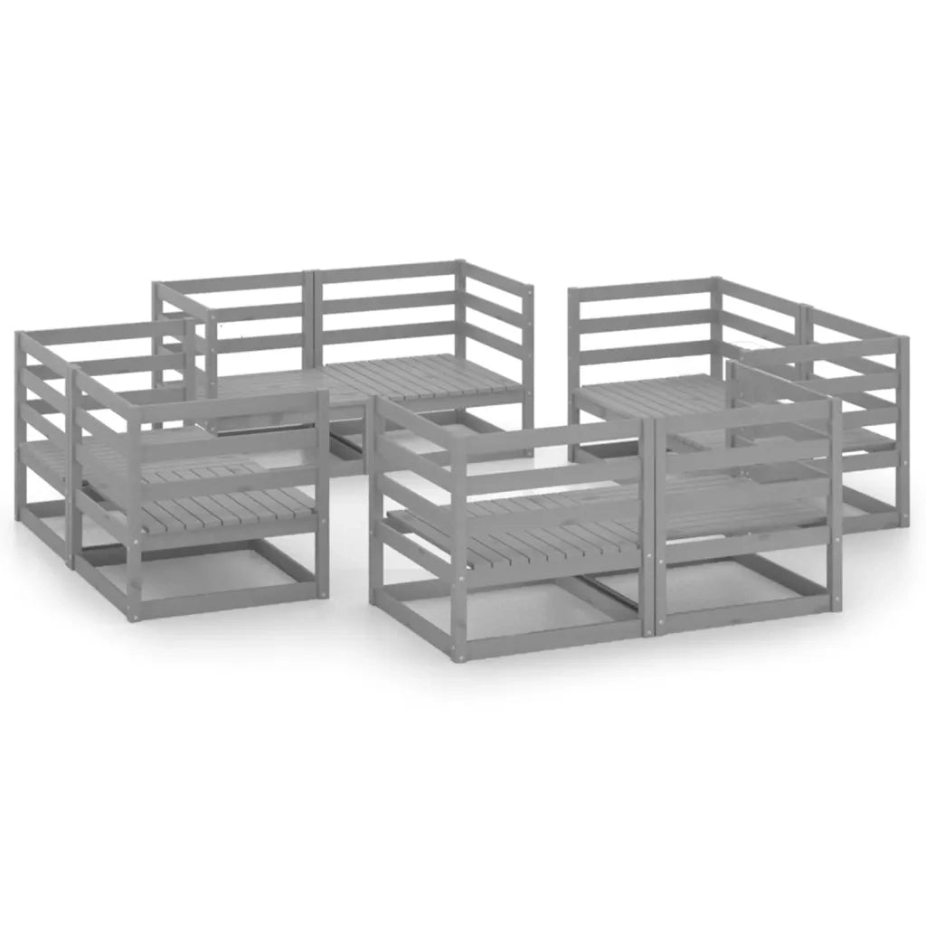 Set Divani da Giardino 8 pz Grigio in Legno Massello di Pino 3075286