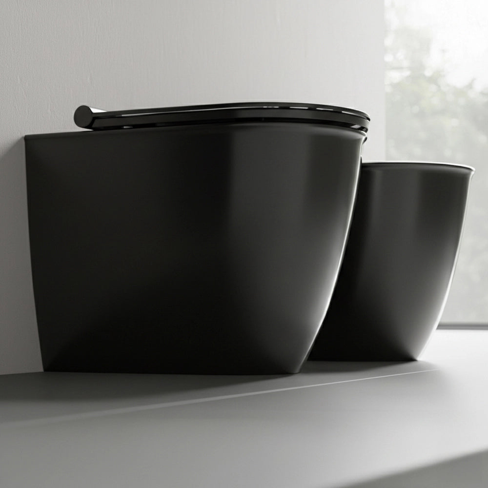 Set sanitari filomuro traslato nero opaco con sedile soft close di Ceramica Dolomite Mayka