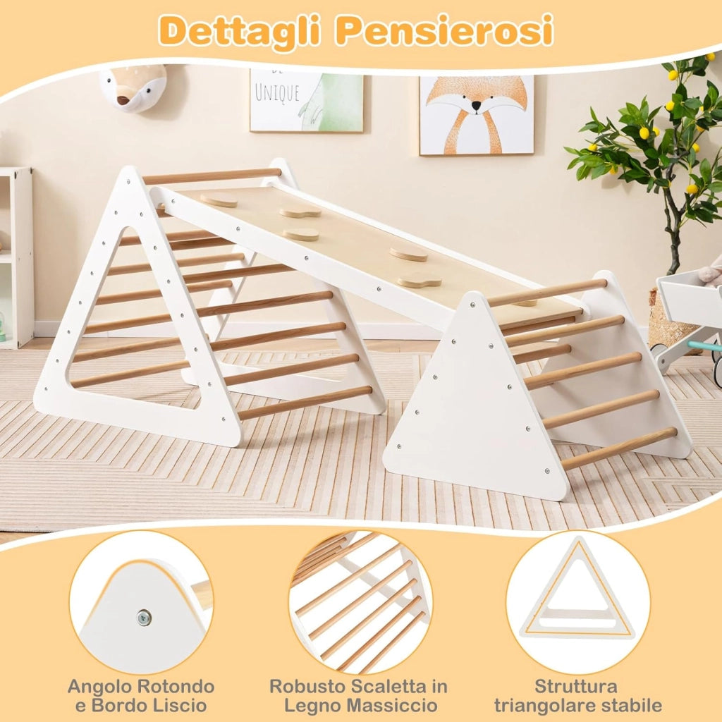Set da Arrampicata 3 in 1 per Bambini, 3 Pezzi con 2 Scale Triangolari e 1 Rampa, Scala Giochi Arrampicata per Bambini 3+ Anni (Beige)
