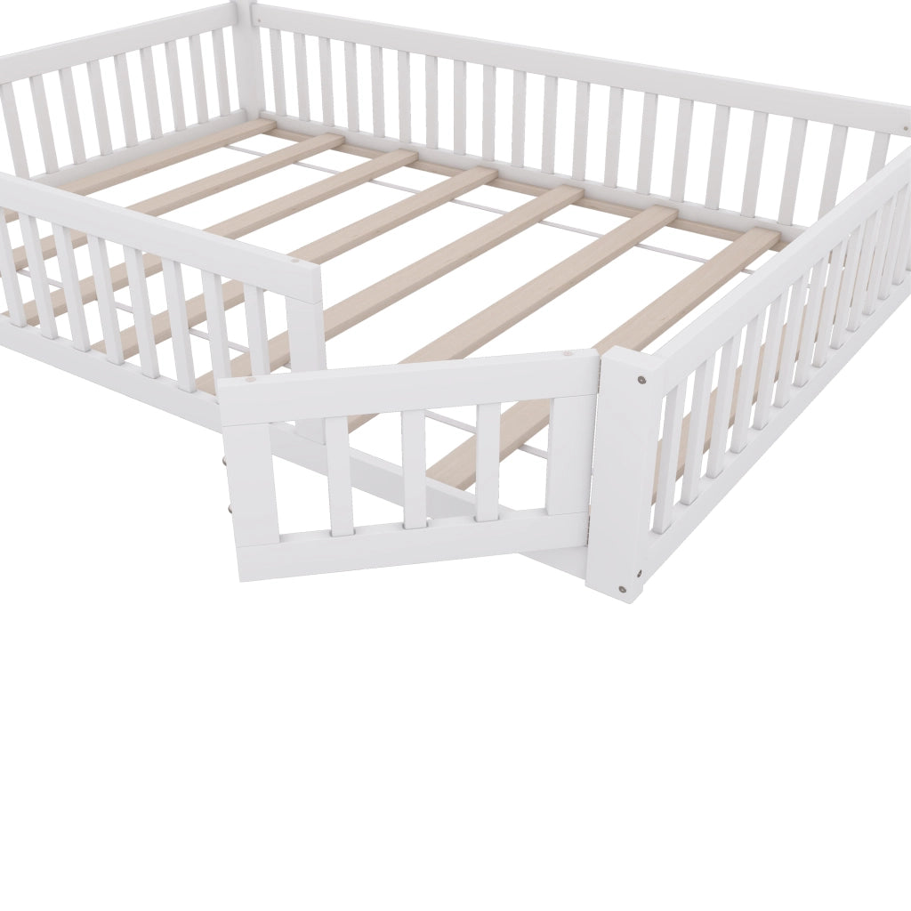 LETTO per bambini 140x200 cm con sponde di sicurezza, pino e MDF bianco