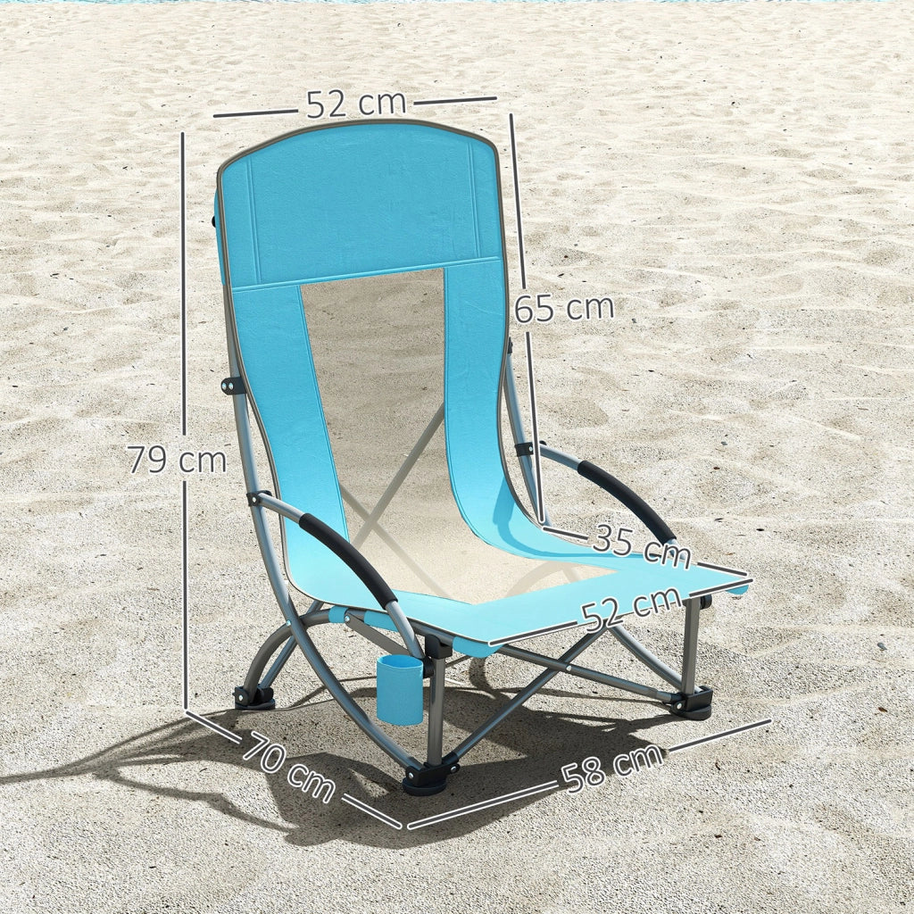Set 2 Sedie da Spiaggia e Campeggio in Tessuto Pieghevoli con Braccioli con Borsa di Trasporto Blu