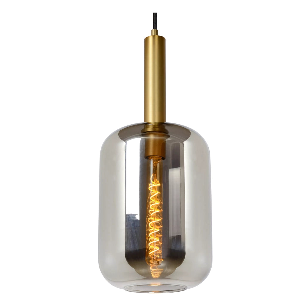 Lampada a sospensione Joanet vetro fumé ottone E27 Lucide