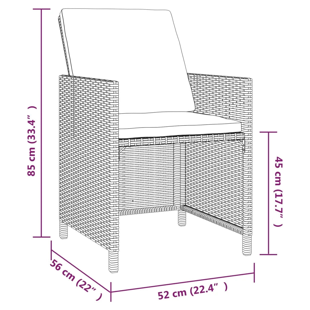 Set da Pranzo da Giardino 9 pz con Cuscini in Polyrattan Nero cod mxl 42579
