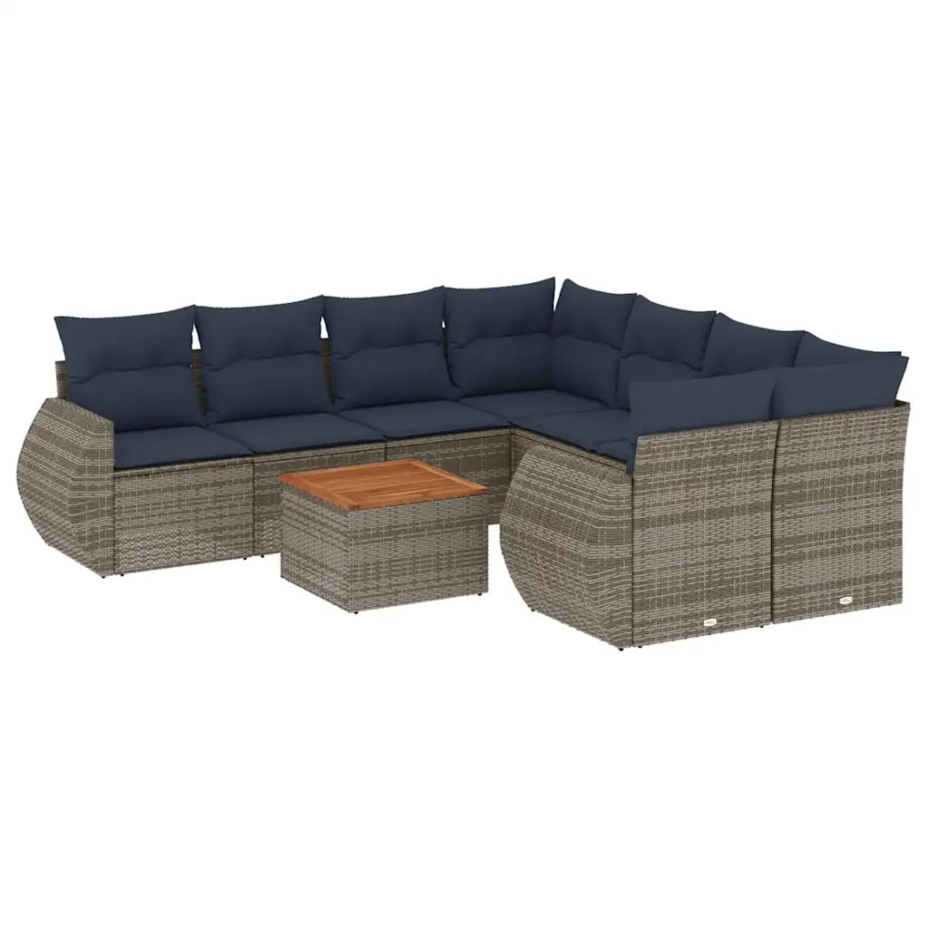Set Divani da Giardino 9 pz con Cuscini Grigio in Polyrattan 3224934