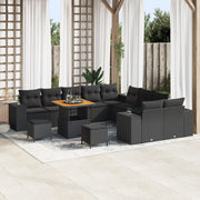 Set di divani da giardino da 13 pezzi con cuscini Nero Polyrattan Acacia
