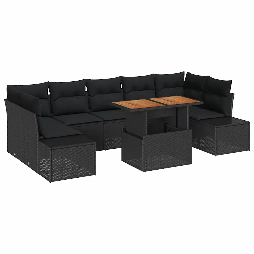 Set da Pranzo per Giardino con cuscino 8 pcs Nero e Marrone 3349932