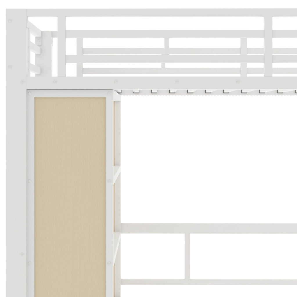 Letto a soppalco ULEVR 90x200 cm con scrivania, ripiani, gradini contenitore e barra LED regolabile, bianco